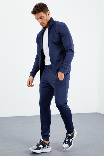 Tommylife Wholesale Standard Fit Basic Raised Men's Tracksuit Set 85160 Indigo - Thumbnail