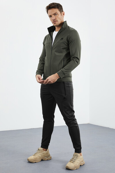 Tommylife Wholesale Standard Fit Basic Raised Men's Tracksuit Set 85160 Khaki - Black - Thumbnail