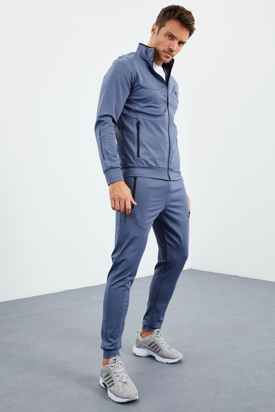 Tommylife Wholesale Standard Fit Basic Raised Men's Tracksuit Set 85160 Petrol Blue - Thumbnail