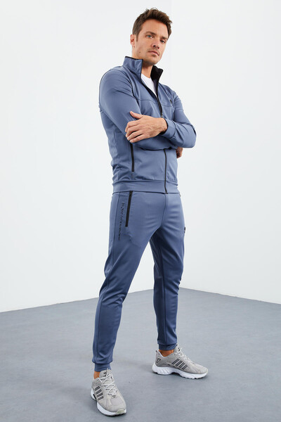 Tommylife Wholesale Standard Fit Basic Raised Men's Tracksuit Set 85160 Petrol Blue - Thumbnail