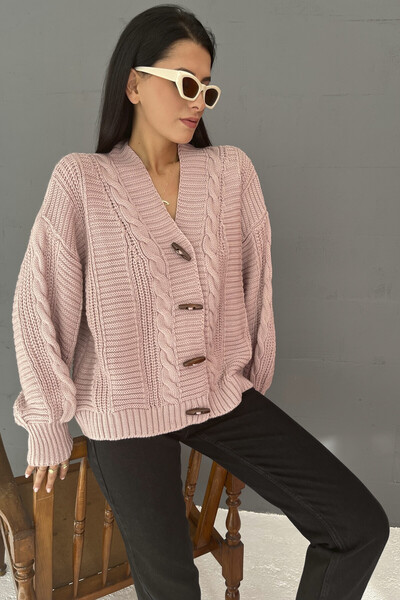 Tommylife Wholesale Standard Fit Button-up Women's Knit Cardigan 02028 Powder - Thumbnail