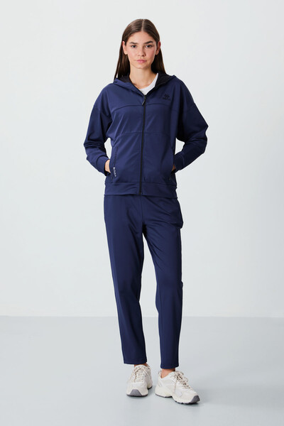 Tommylife Wholesale Standard Fit Hooded Women's Tracksuit Set 95306 Indigo - Thumbnail