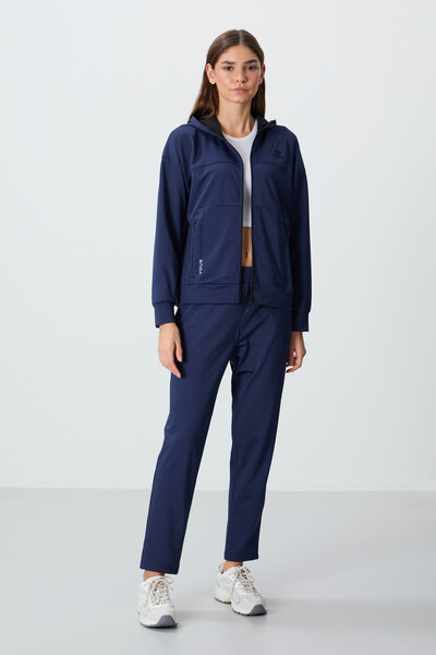 Tommylife Wholesale Standard Fit Hooded Women's Tracksuit Set 95306 Indigo - Thumbnail