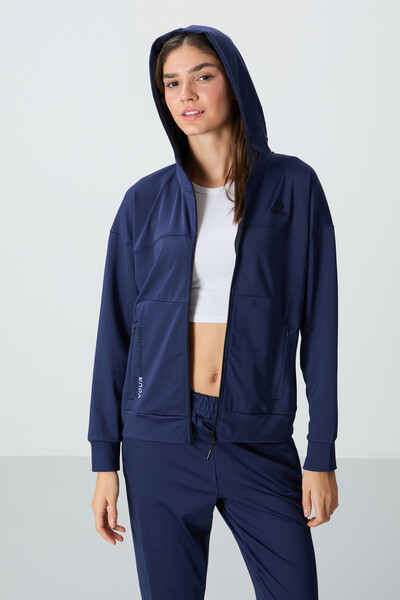 Tommylife Wholesale Standard Fit Hooded Women's Tracksuit Set 95306 Indigo - Thumbnail