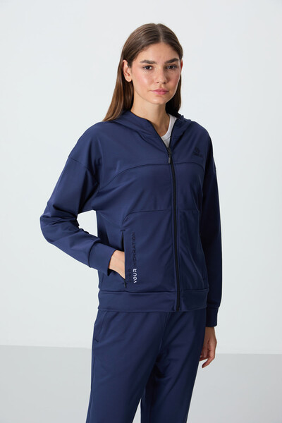 Tommylife Wholesale Standard Fit Hooded Women's Tracksuit Set 95306 Indigo - Thumbnail