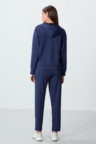 Tommylife Wholesale Standard Fit Hooded Women's Tracksuit Set 95306 Indigo - Thumbnail