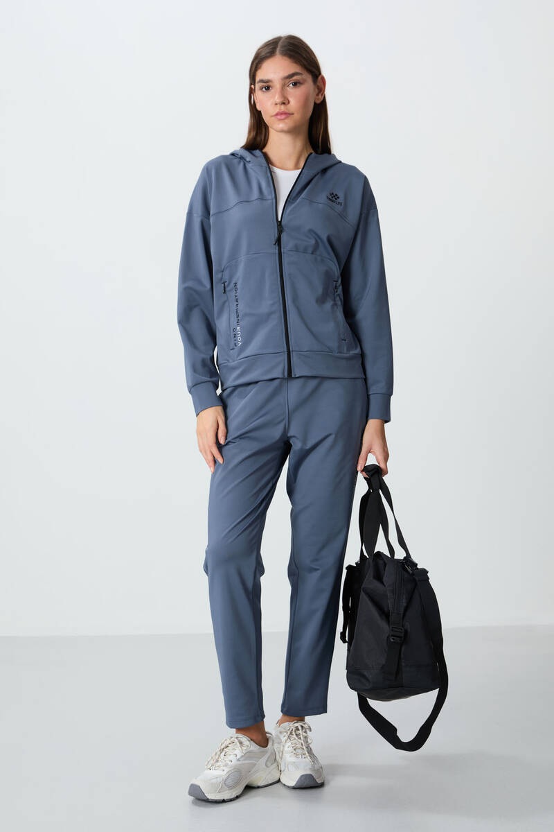 TOMMYLIFE - Tommylife Wholesale Standard Fit Hooded Women's Tracksuit Set 95306 Petrol Blue