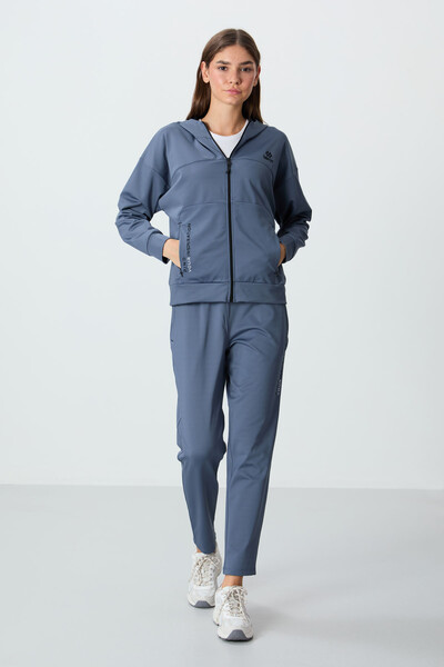 Tommylife Wholesale Standard Fit Hooded Women's Tracksuit Set 95306 Petrol Blue - Thumbnail