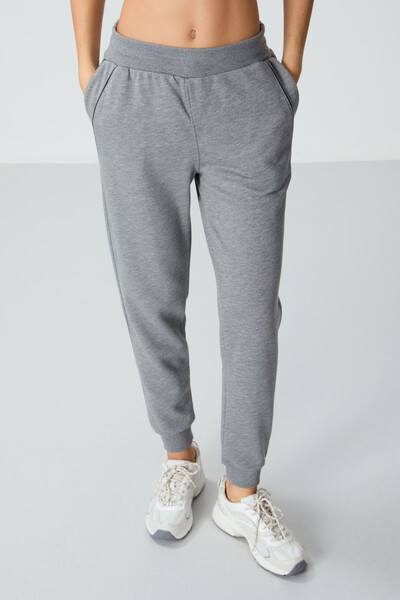 Tommylife Wholesale Standard Fit Jogger Women's Sweatpants 94660 Gray Melange - Thumbnail