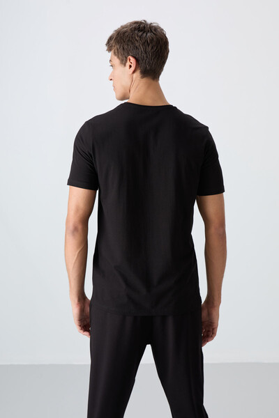 Tommylife Wholesale Standard Fit Men's T-Shirt Tracksuit Set 85244 Black - Thumbnail
