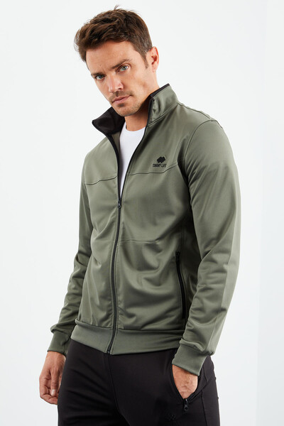 Tommylife Wholesale Standard Fit Stand Collar Men's Tracksuit Set 85162 Almond Green - Black - Thumbnail