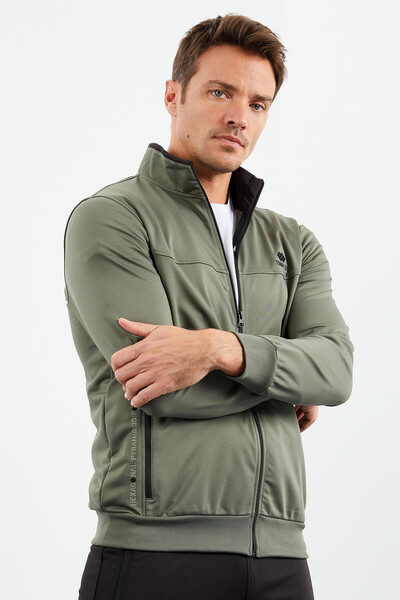 Tommylife Wholesale Standard Fit Stand Collar Men's Tracksuit Set 85162 Almond Green - Black - Thumbnail