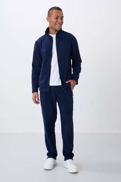 Tommylife Wholesale Standard Fit Stand Collar Zip-Up Men's Fleece Tracksuit Set 85193 Indigo - 1