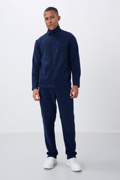 Tommylife Wholesale Standard Fit Stand Collar Zip-Up Men's Fleece Tracksuit Set 85193 Indigo - 3