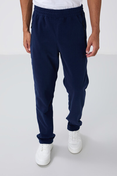 Tommylife Wholesale Standard Fit Stand Collar Zip-Up Men's Fleece Tracksuit Set 85193 Indigo - 6