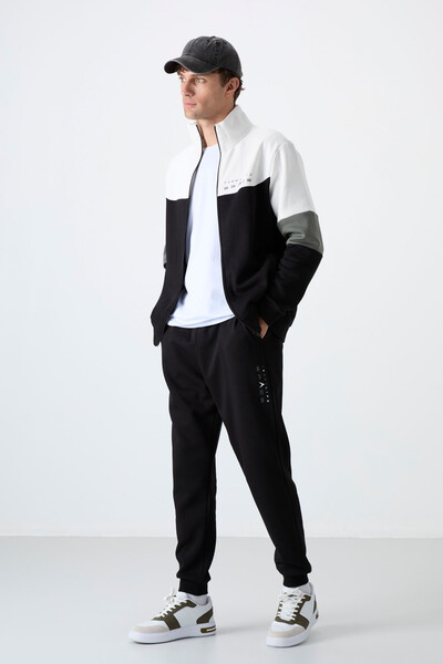 Tommylife Wholesale Standard Fit Zippered Sweat Men's Tracksuit Set 85186 Black - Thumbnail