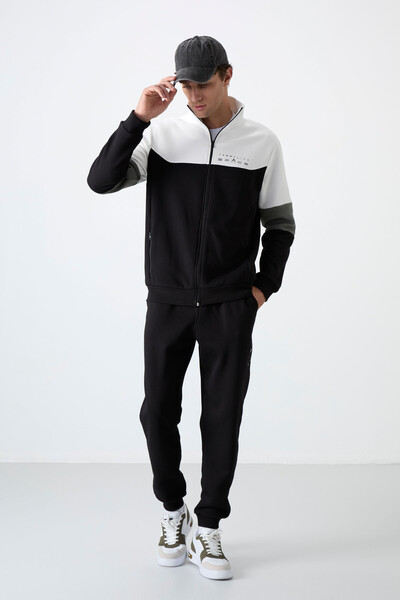 Tommylife Wholesale Standard Fit Zippered Sweat Men's Tracksuit Set 85186 Black - Thumbnail