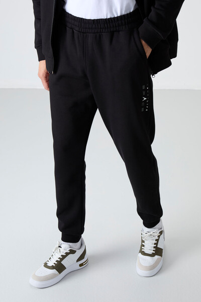 Tommylife Wholesale Standard Fit Zippered Sweat Men's Tracksuit Set 85186 Black - Thumbnail