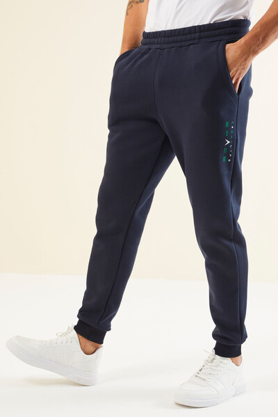 Tommylife Wholesale Standard Fit Zippered Sweat Men's Tracksuit Set 85186 Ecru - Indigo - Thumbnail