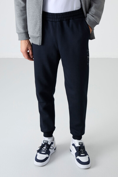 Tommylife Wholesale Standard Fit Zippered Sweat Men's Tracksuit Set 85186 Gray Melange - Navy Blue - Thumbnail