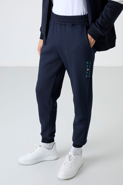 Tommylife Wholesale Standard Fit Zippered Sweat Men's Tracksuit Set 85186 Indigo - Thumbnail