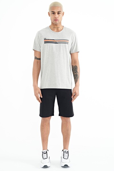 Tommylife Wholesale Stew Crew Neck Standard Fit Printed Men's T-Shirt 88229 Gray Melange - Thumbnail