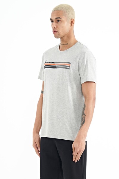 Tommylife Wholesale Stew Crew Neck Standard Fit Printed Men's T-Shirt 88229 Gray Melange - Thumbnail