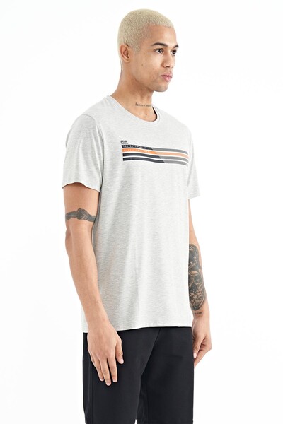 Tommylife Wholesale Stew Crew Neck Standard Fit Printed Men's T-Shirt 88229 Gray Melange - Thumbnail