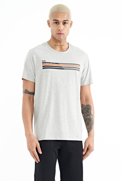 Tommylife Wholesale Stew Crew Neck Standard Fit Printed Men's T-Shirt 88229 Gray Melange - Thumbnail