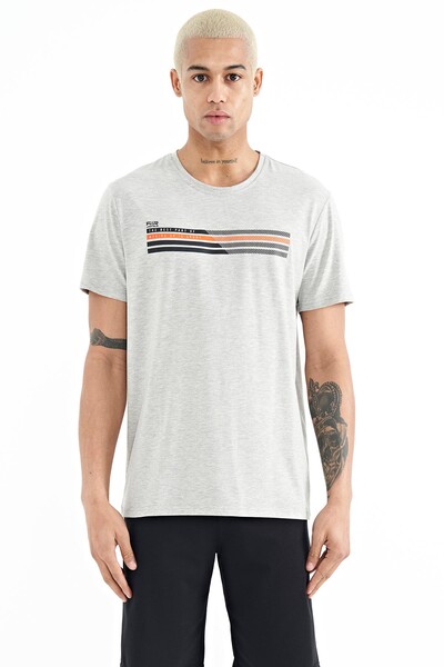 Tommylife Wholesale Stew Crew Neck Standard Fit Printed Men's T-Shirt 88229 Gray Melange - Thumbnail