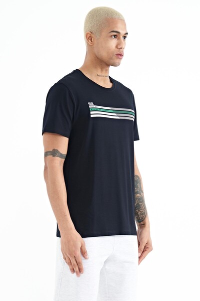 Tommylife Wholesale Stew Crew Neck Standard Fit Printed Men's T-Shirt 88229 Navy Blue - Thumbnail