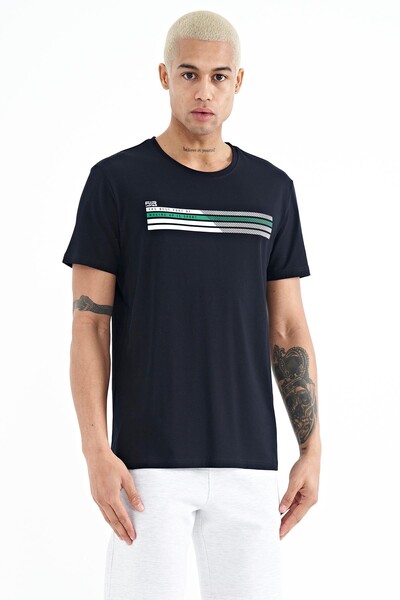 Tommylife Wholesale Stew Crew Neck Standard Fit Printed Men's T-Shirt 88229 Navy Blue - Thumbnail