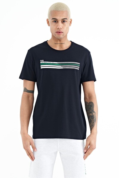 Tommylife Wholesale Stew Crew Neck Standard Fit Printed Men's T-Shirt 88229 Navy Blue - Thumbnail