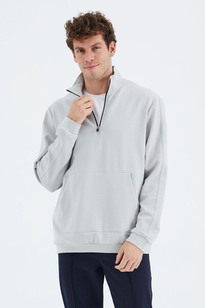 Tommylife Wholesale Stone Stand Collar Half Zip Men's Sweatshirt - 88278 - Thumbnail