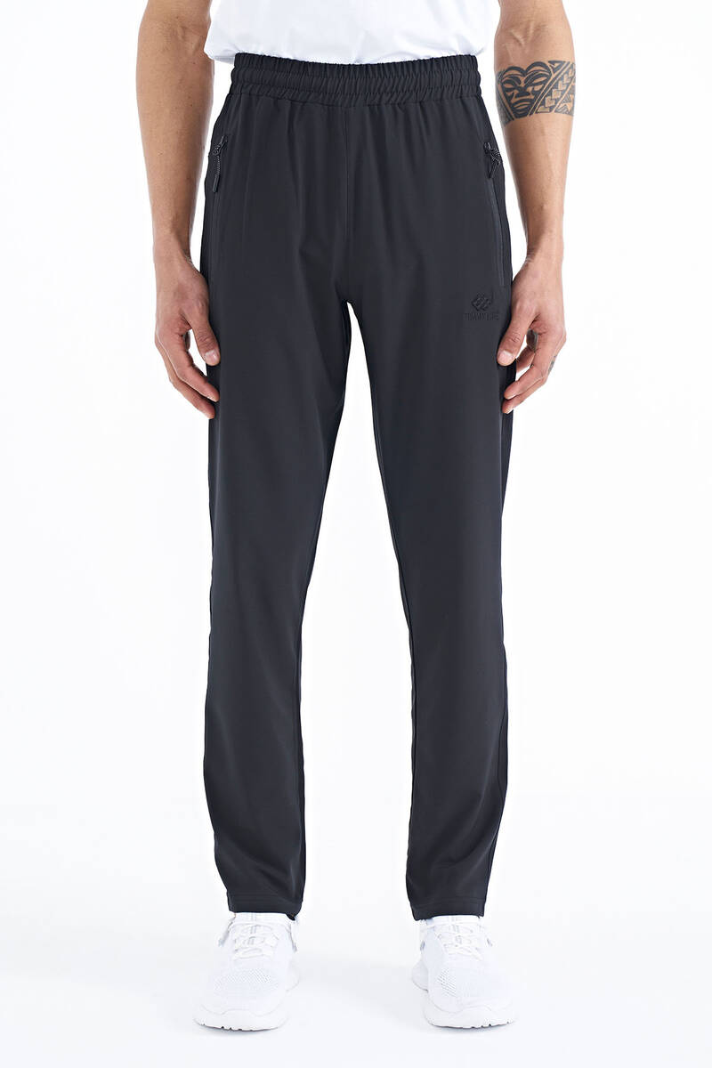 TOMMYLIFE - Tommylife Wholesale Straight Leg Standard Fit Three-Pocket Men's Sweatpants 84768 Black