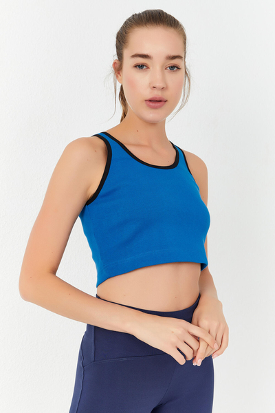Tommylife Wholesale Turquoise Sleeveless Skinny Fit U Collar Women's Crop Top - 97162 - Thumbnail