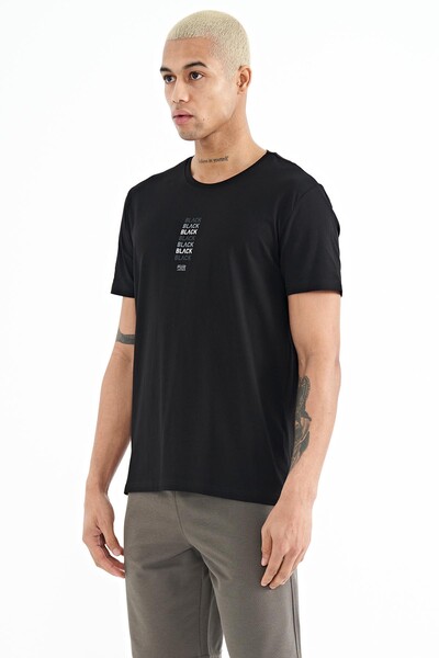 Tommylife Wholesale Tylor Crew Neck Standard Fit Printed Men's T-Shirt 88227 Black - Thumbnail