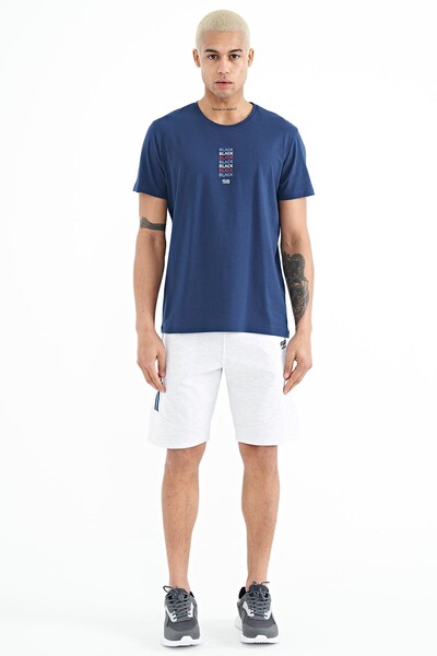 Tommylife Wholesale Tylor Crew Neck Standard Fit Printed Men's T-Shirt 88227 Indigo - Thumbnail