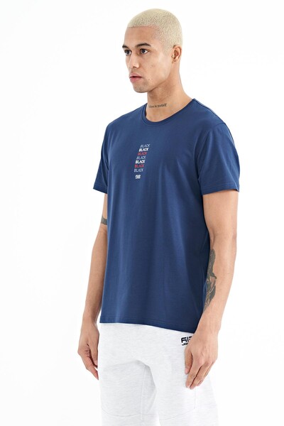 Tommylife Wholesale Tylor Crew Neck Standard Fit Printed Men's T-Shirt 88227 Indigo - Thumbnail