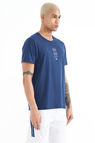 Tommylife Wholesale Tylor Crew Neck Standard Fit Printed Men's T-Shirt 88227 Indigo - Thumbnail