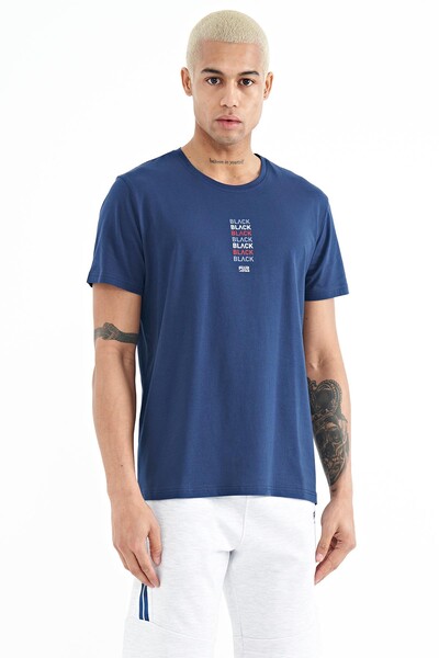 Tommylife Wholesale Tylor Crew Neck Standard Fit Printed Men's T-Shirt 88227 Indigo - Thumbnail