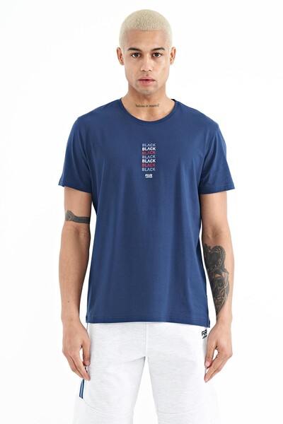 Tommylife Wholesale Tylor Crew Neck Standard Fit Printed Men's T-Shirt 88227 Indigo - Thumbnail