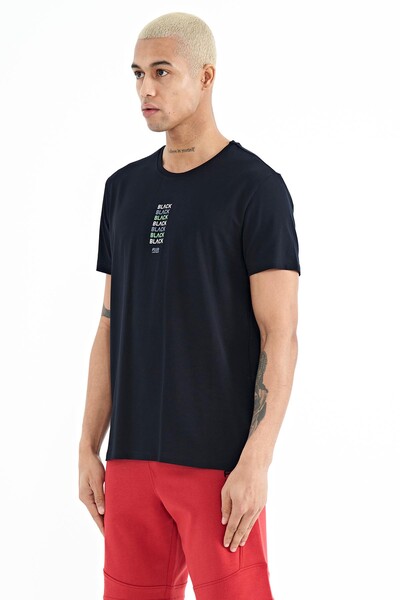 Tommylife Wholesale Tylor Crew Neck Standard Fit Printed Men's T-Shirt 88227 Navy Blue - Thumbnail