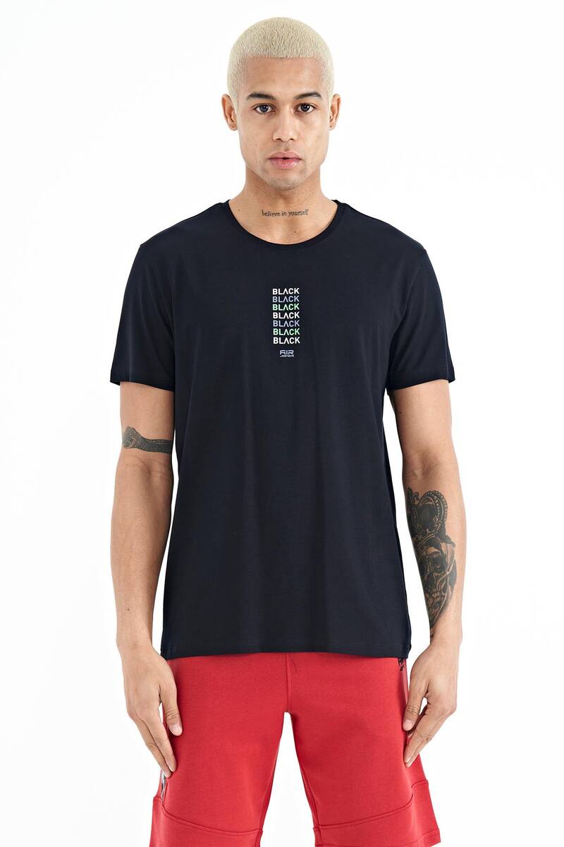 TOMMYLIFE - Tommylife Wholesale Tylor Crew Neck Standard Fit Printed Men's T-Shirt 88227 Navy Blue