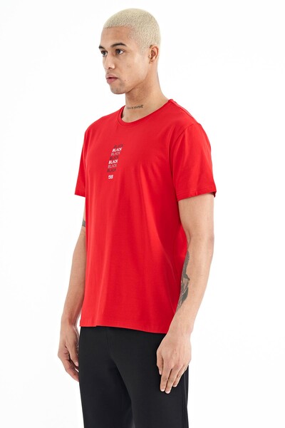 Tommylife Wholesale Tylor Crew Neck Standard Fit Printed Men's T-Shirt 88227 Red - Thumbnail