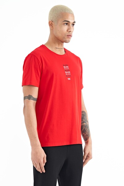 Tommylife Wholesale Tylor Crew Neck Standard Fit Printed Men's T-Shirt 88227 Red - Thumbnail