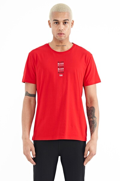 Tommylife Wholesale Tylor Crew Neck Standard Fit Printed Men's T-Shirt 88227 Red - Thumbnail