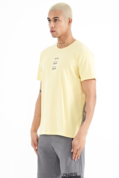 Tommylife Wholesale Tylor Crew Neck Standard Fit Printed Men's T-Shirt 88227 Yellow - Thumbnail