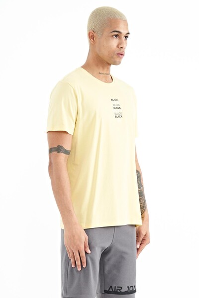 Tommylife Wholesale Tylor Crew Neck Standard Fit Printed Men's T-Shirt 88227 Yellow - Thumbnail