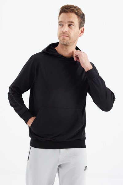 Tommylife Wholesale Ulrich Hooded Comfort Fit Basic Men's Sweatshirt 88311 Black - Thumbnail